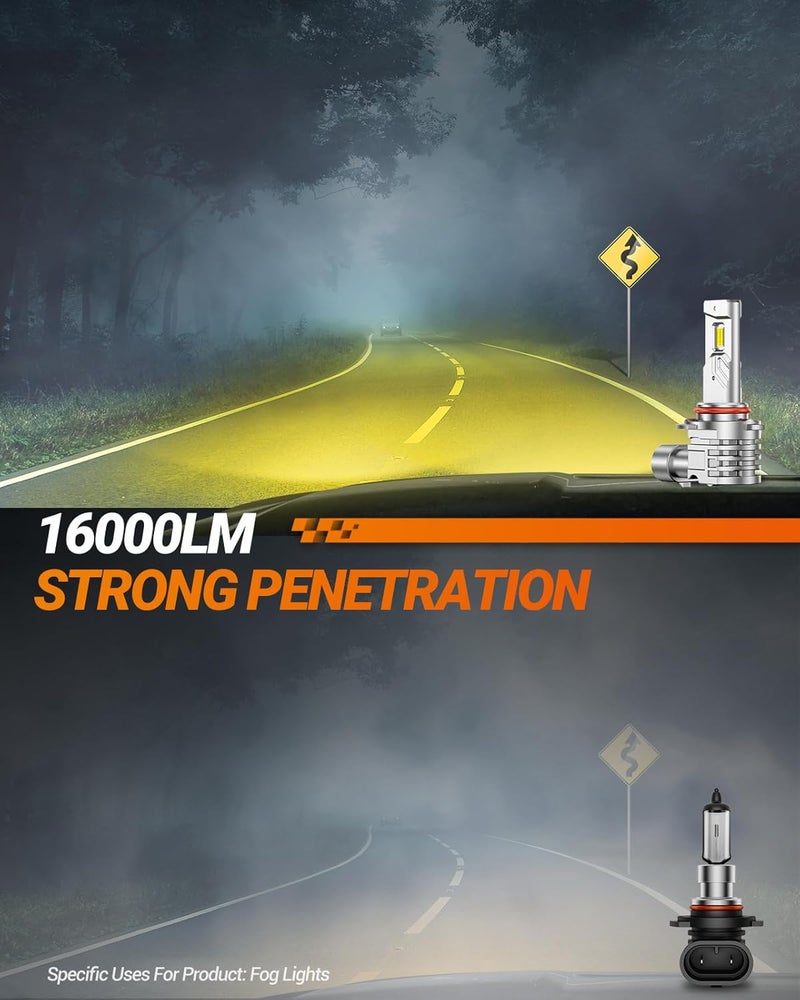 SEALIGHT H10 LED Fog Light Bulbs, 16000LM 3500K Amber Yellow Light 1000% Brightness, H10 9140 9145 Fog Lights LED Yellow, Strong Penetration, Plug and Play - Image 2